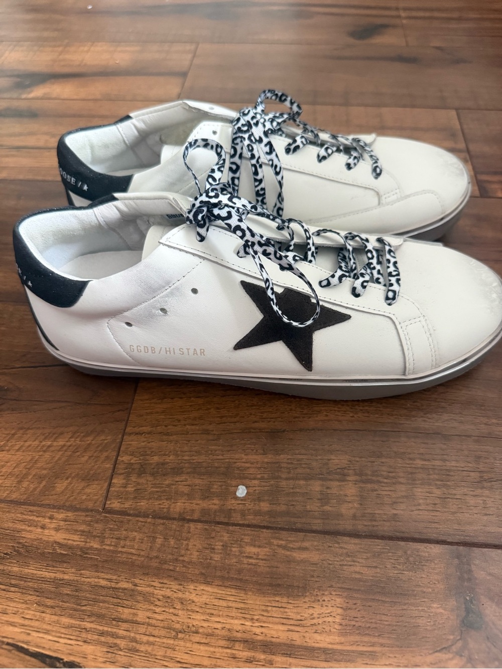Golden Goose Adult Hi Star White Sneakers with Black Star